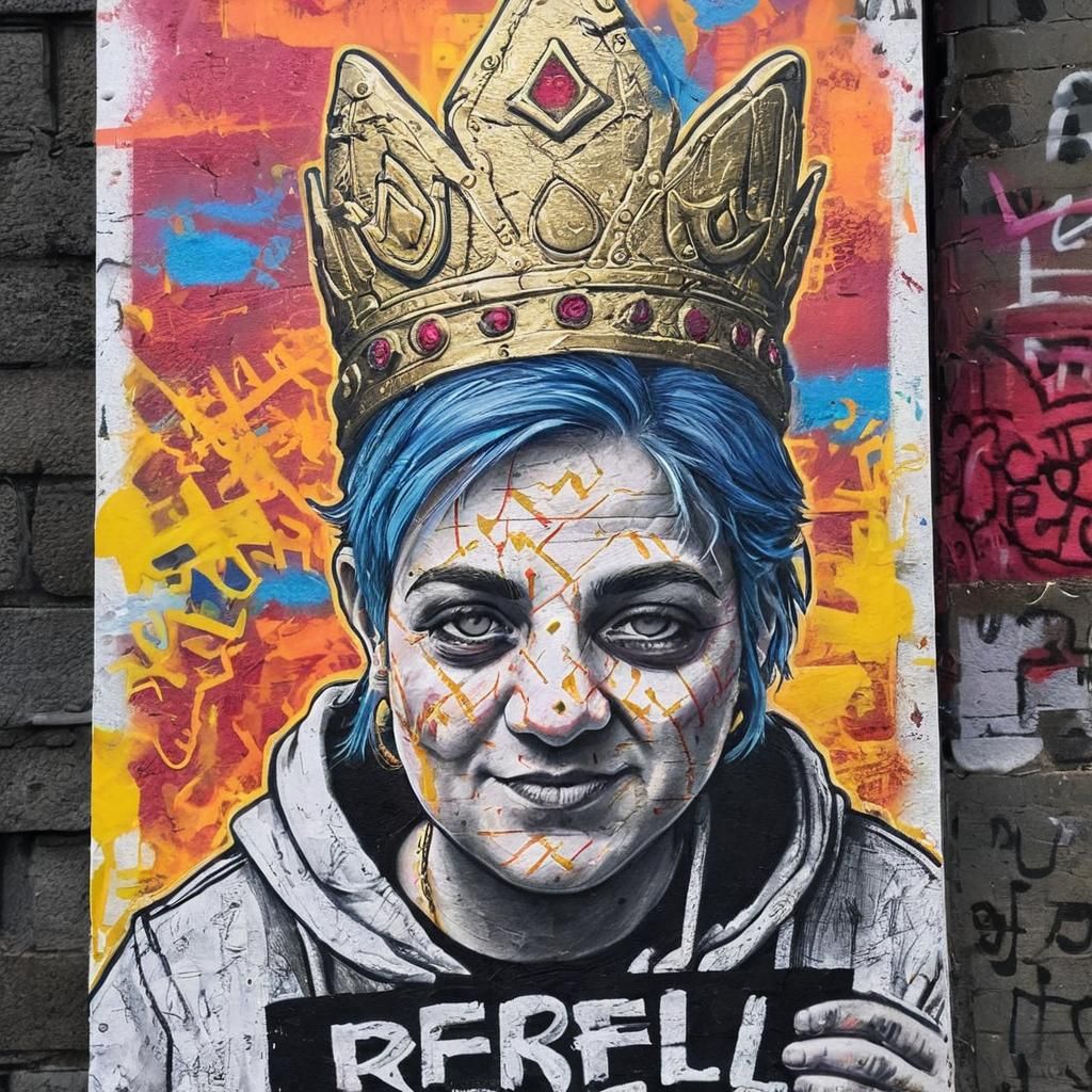 Gnome with Rebellious Sign in Banksy-esque Street Art