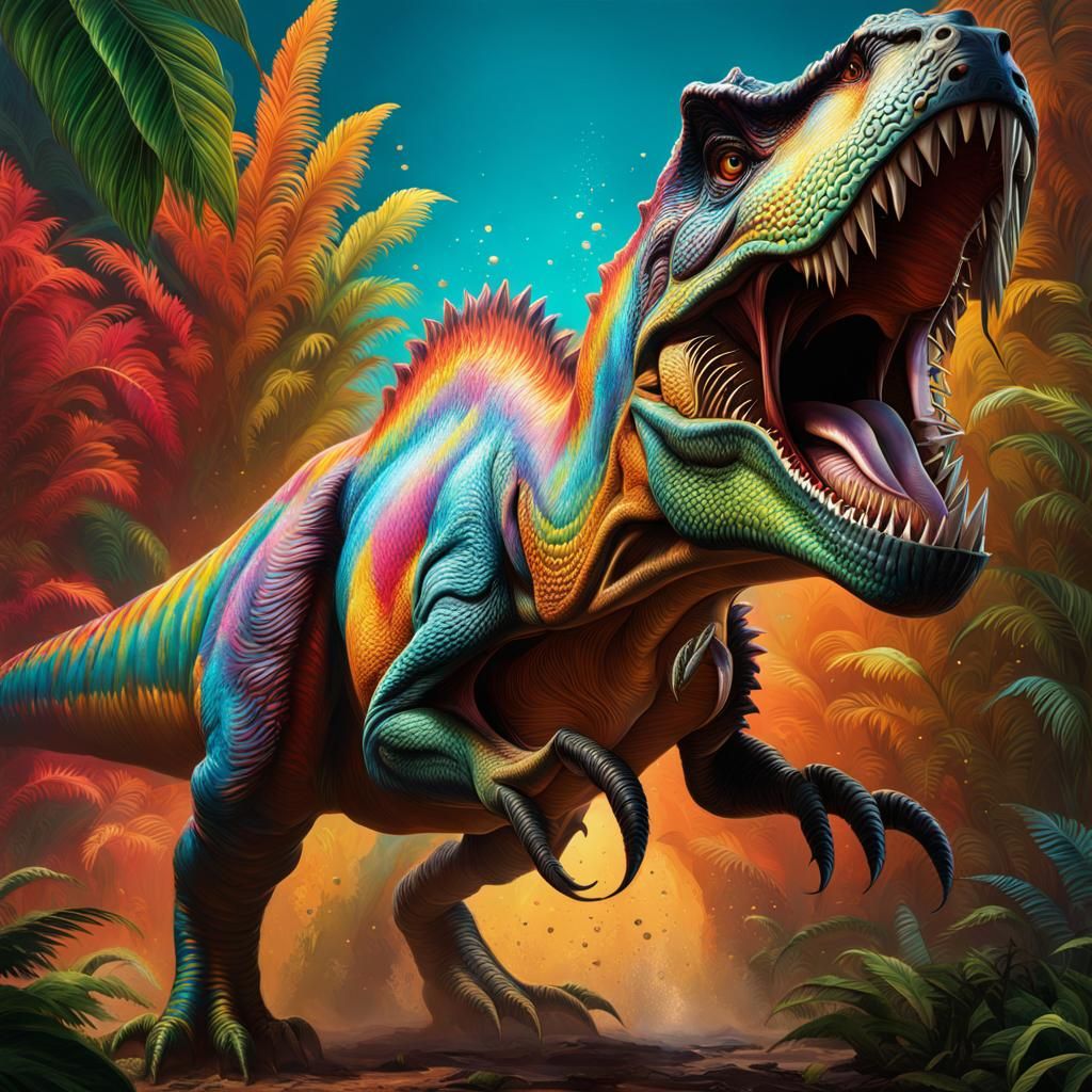 Hyperrealistic T-Rex in Splash Art Style