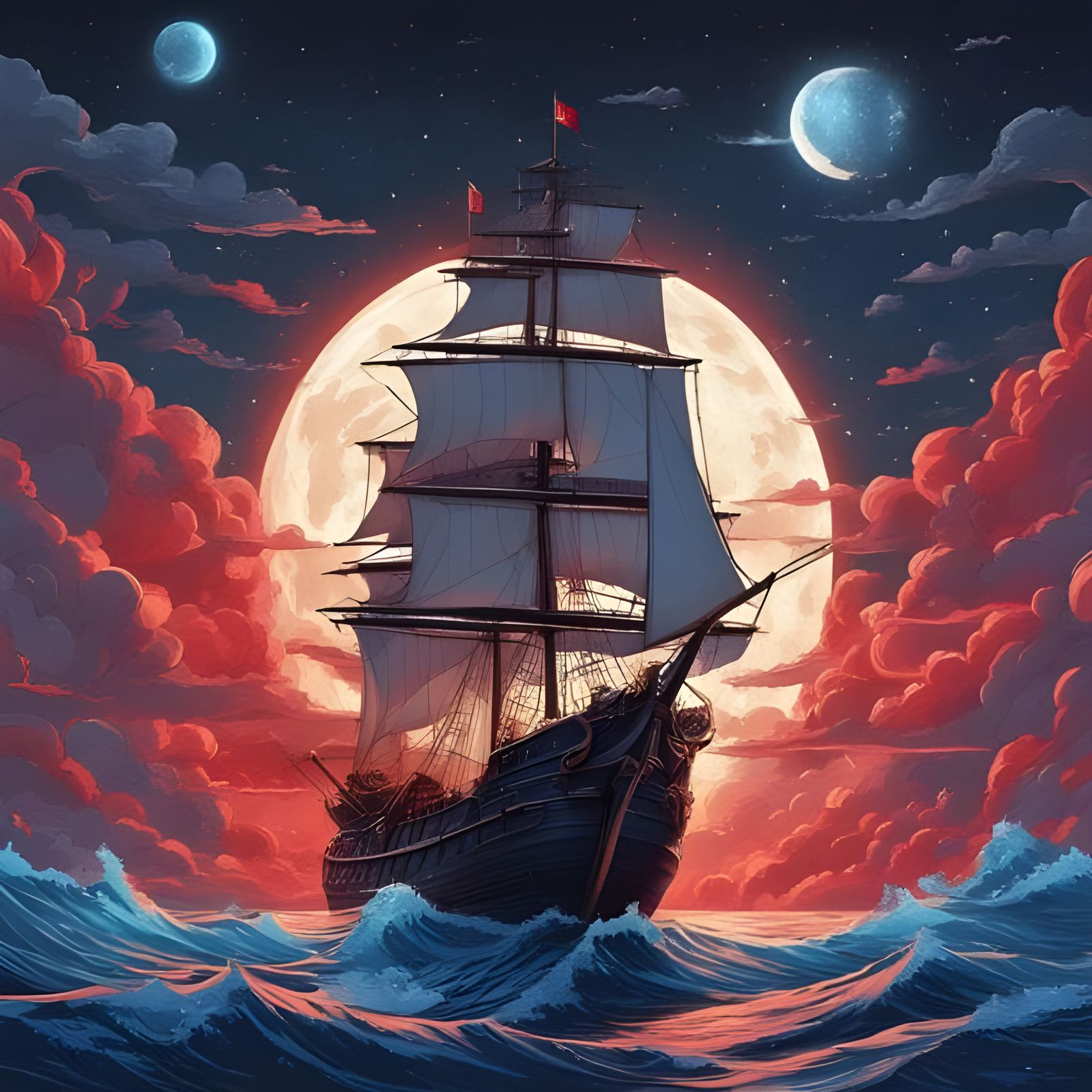 Detailed Spanish Galleon at Starry Night