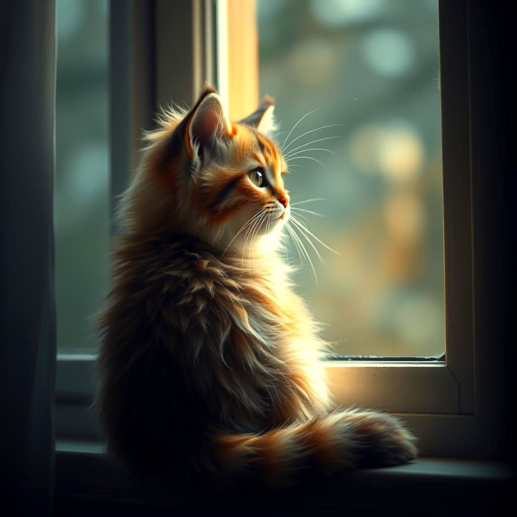 Fluffy Feline Contemplates the Great Outdoors