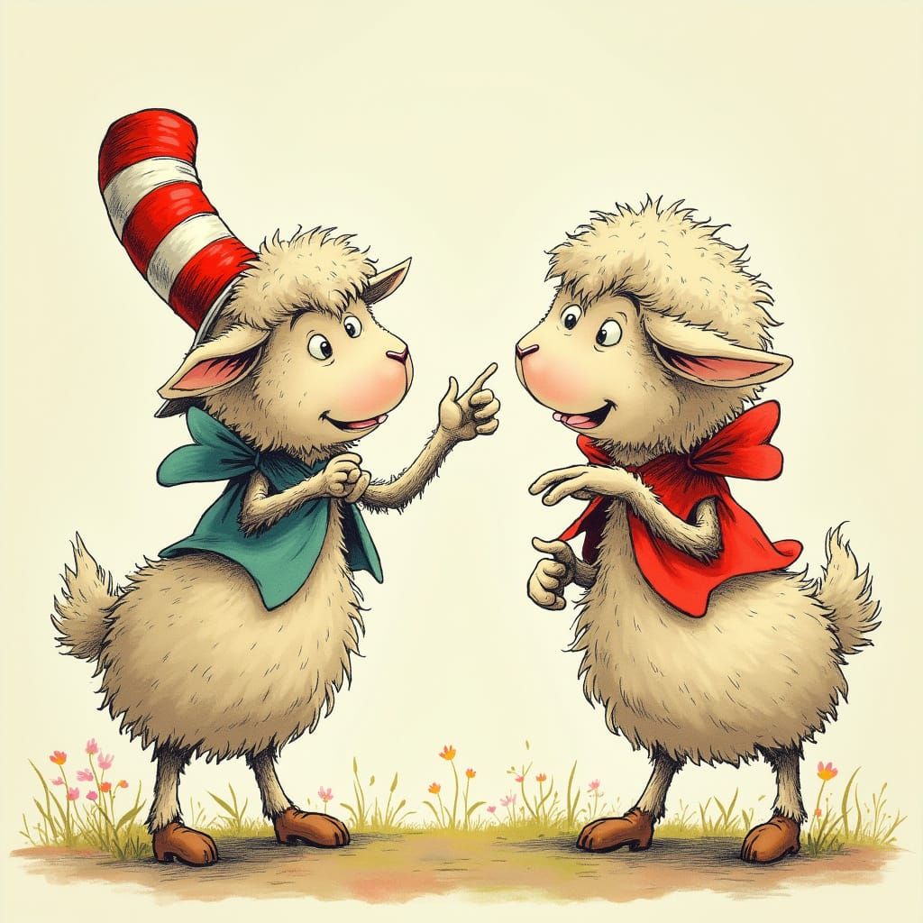 Arguing Sheep in Dr. Seuss Style