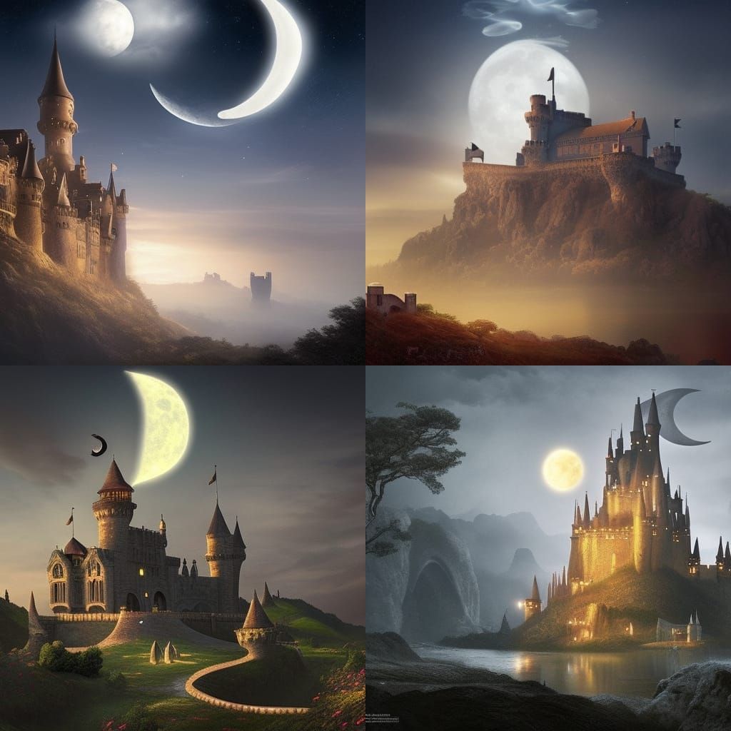Epic Castle on Crescent Moon Digital Painting
