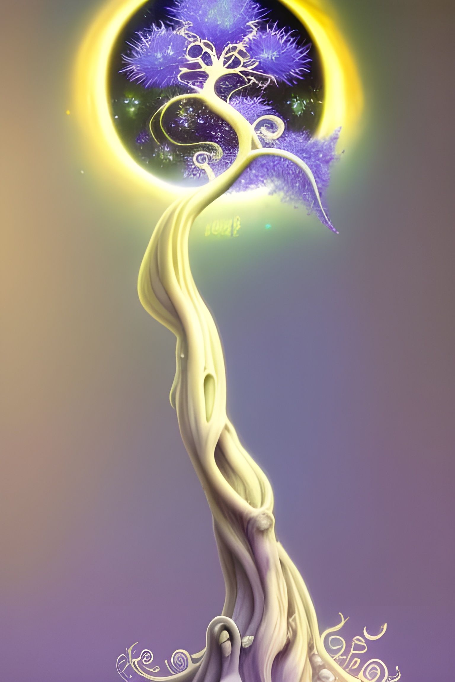 Magical Lunar Tree Illustration with Nebula Dust