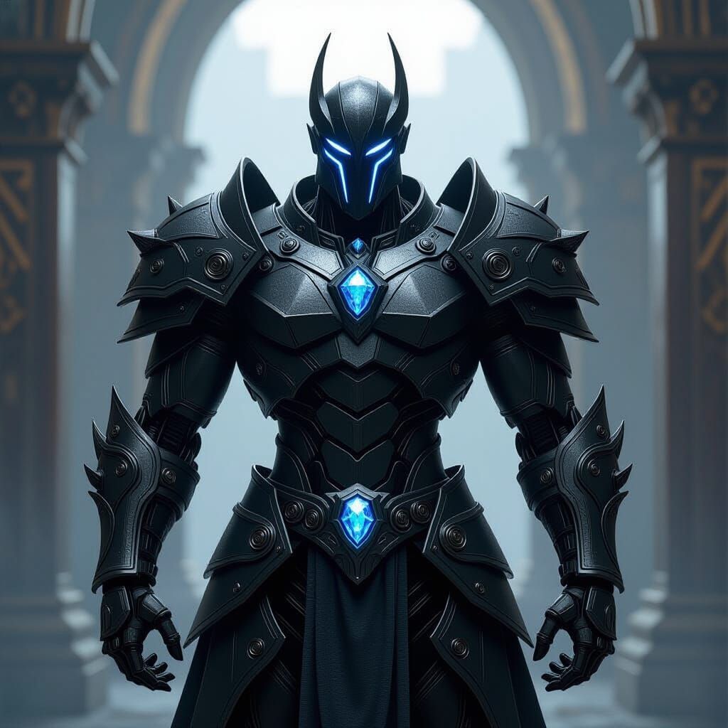 Obsidian and Diamond Warforged Warrior in Regal Light