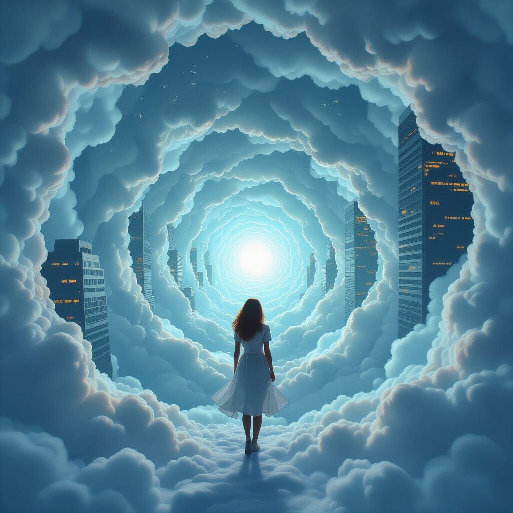 Surreal Vertigo Scene with Distorted Buildings