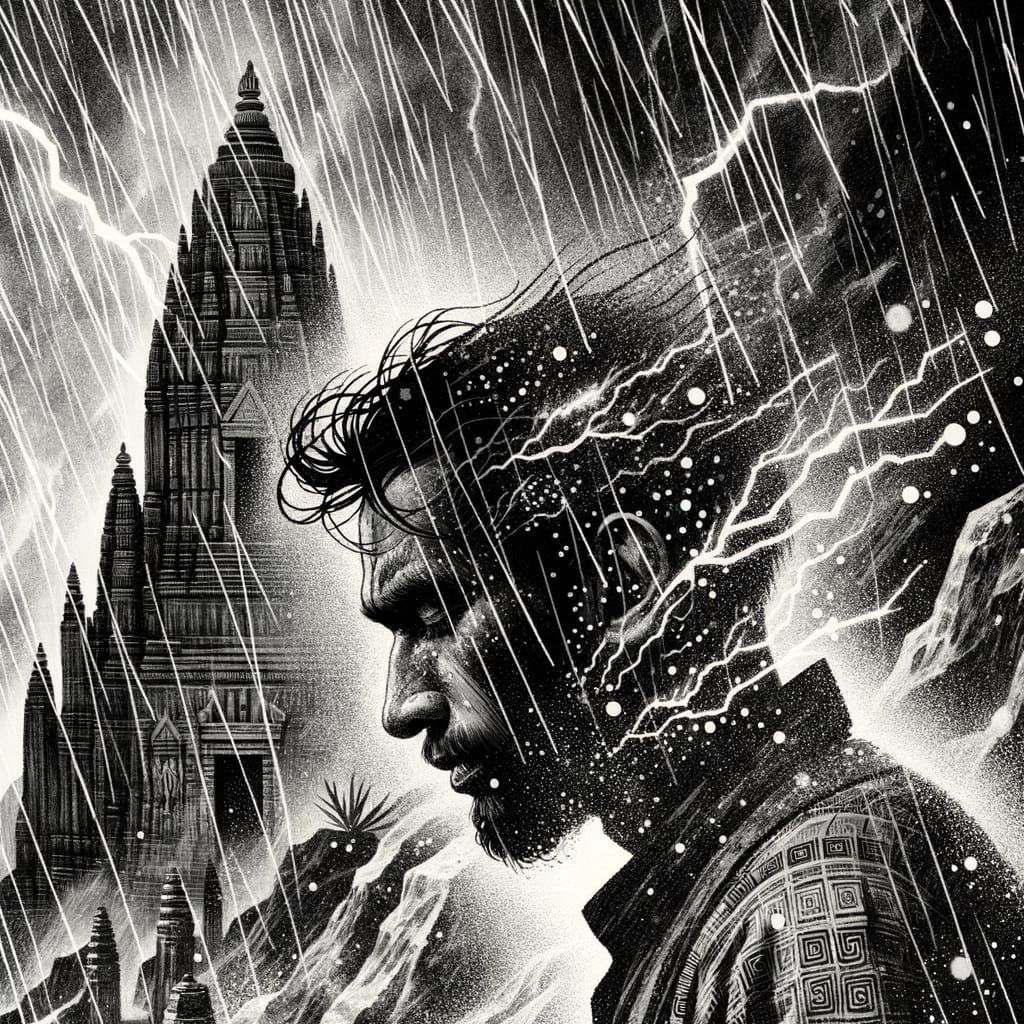 Dramatic Storm: Figure at Black Stone Cathedral