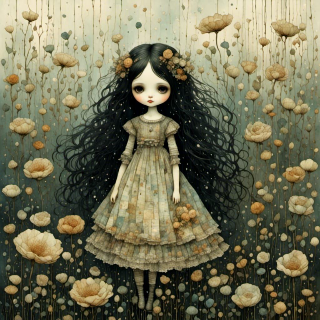 Gothic Doll in Rain: A Serene Abandonment