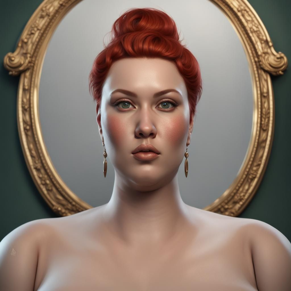 Chubby Redhead Woman Portrait in Detailed Matte Painting