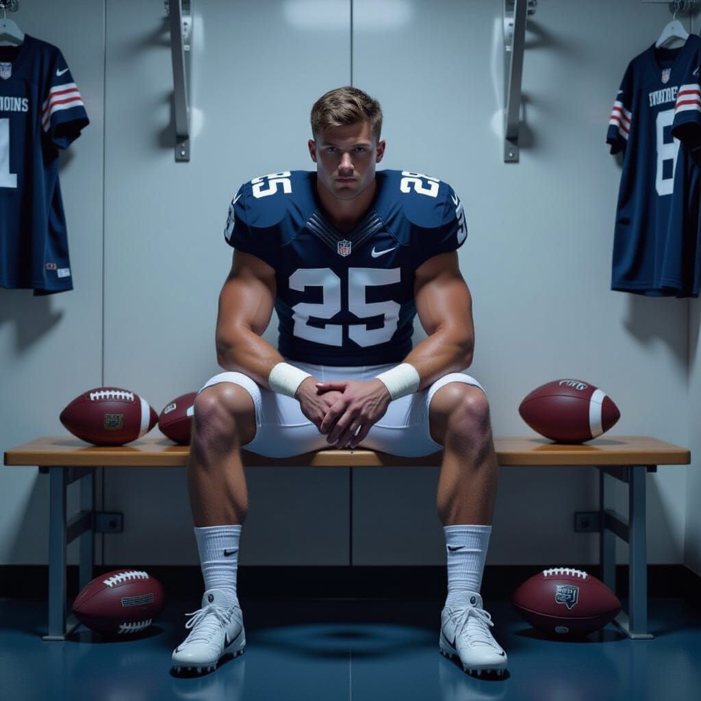 Hyperrealistic Football Player in Locker Room, 8k