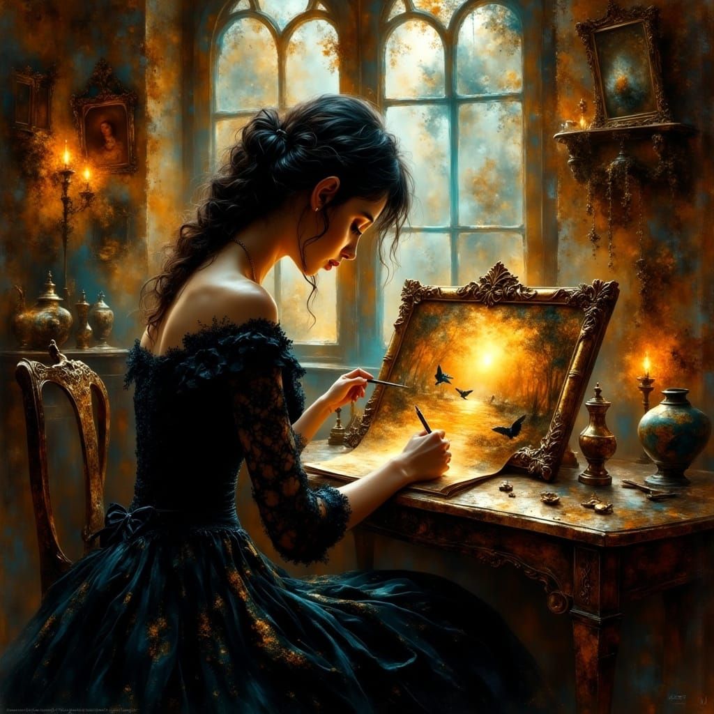 Gothic Woman in Enchanted Study, Inspired by Star Wars