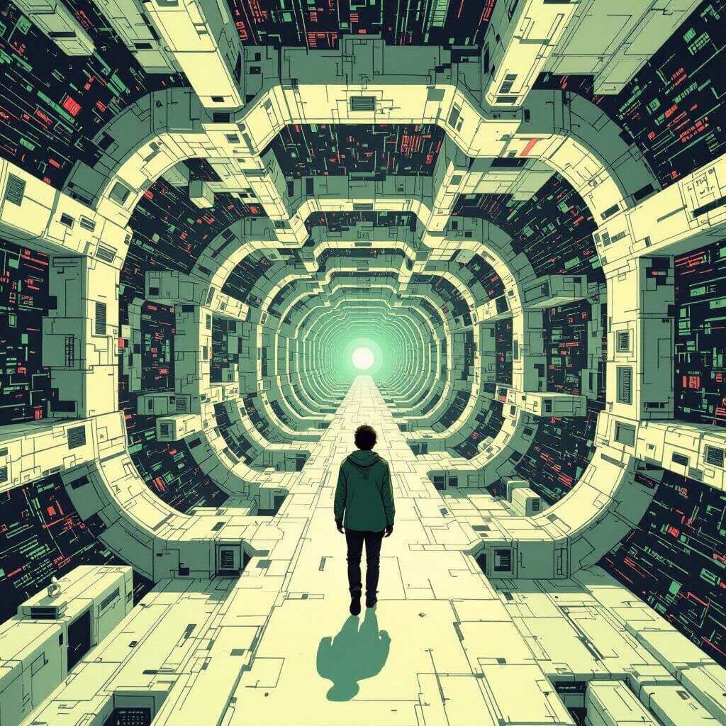 Metaphorical Maze of Binary Code and Microchips