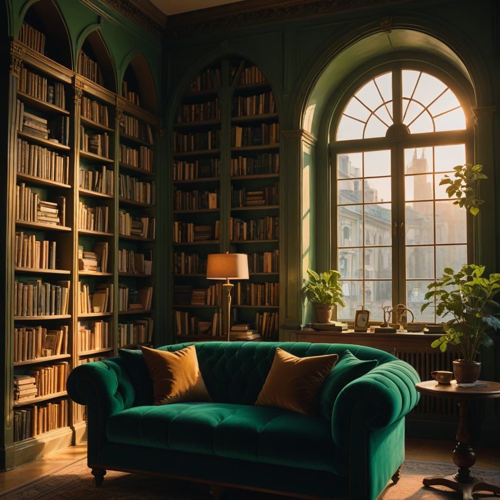 Cozy Reading Nook with Emerald Armchair