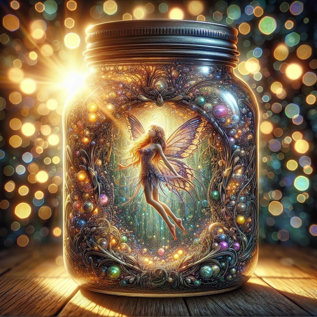Fairy in Glass Jar: Hyperrealistic 16K Illustration