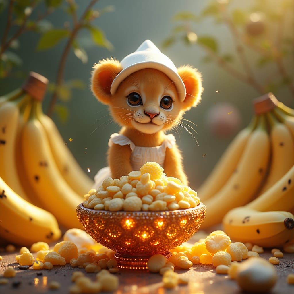 Lion Cub in Diamond Bowl, Fantasy Matte Painting