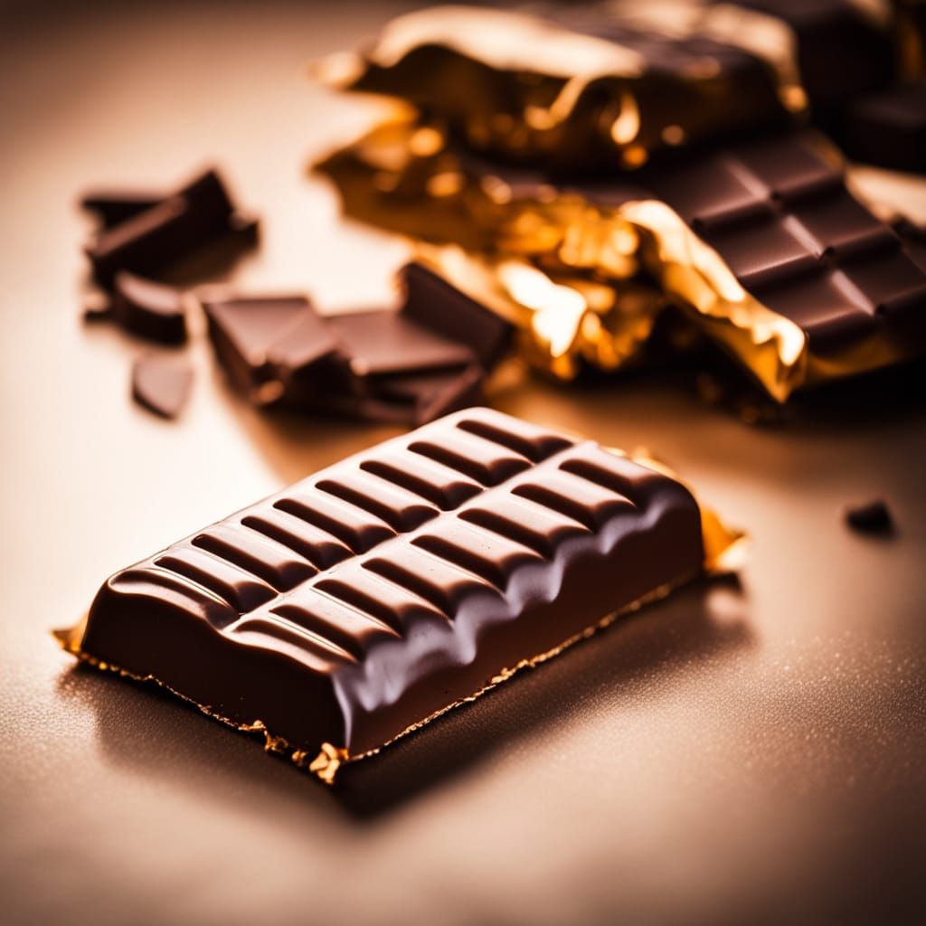 Macro Still Life of Chocolate Bar with Golden Wrapper
