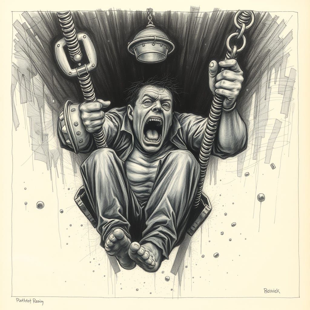 Man Trapped in Intense Charcoal Drawing