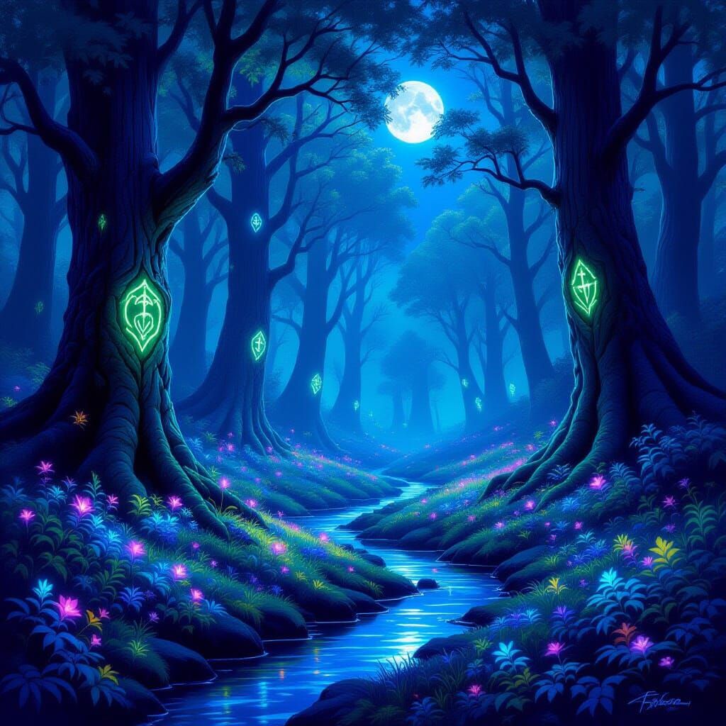 Ethereal Forest Clearing in Neo-Impressionist Style