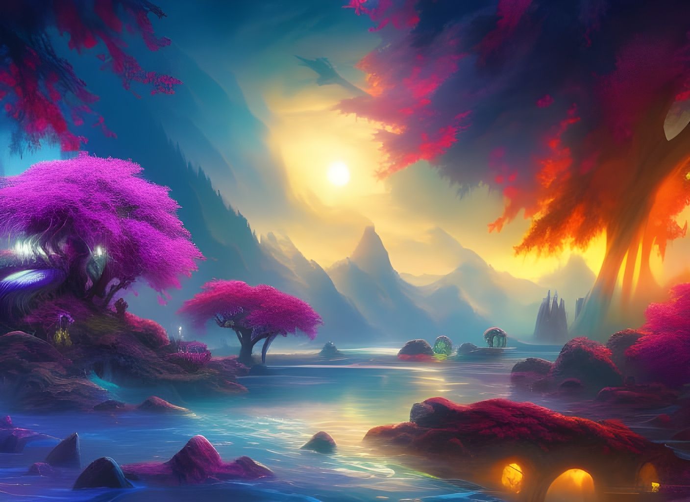 Faery Town with Stained Glass Architecture