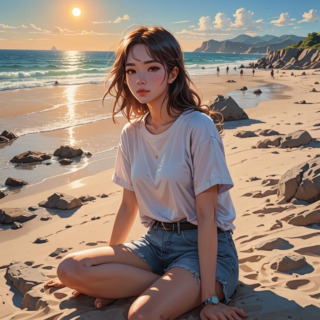 Anime Girl Sunbathing in Outrun Style