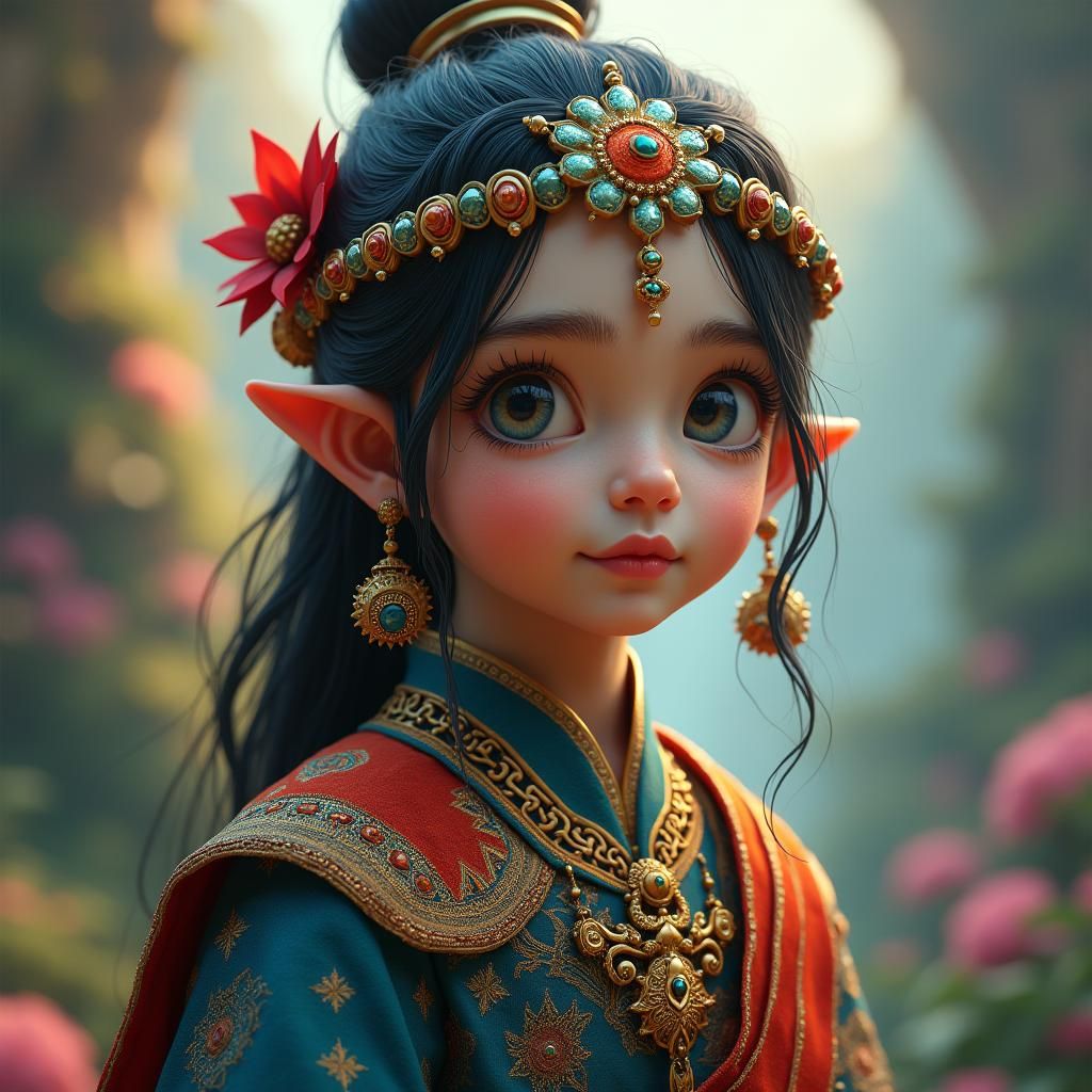 Mystical Girl in Ornate Attire: Digital Matte Painting