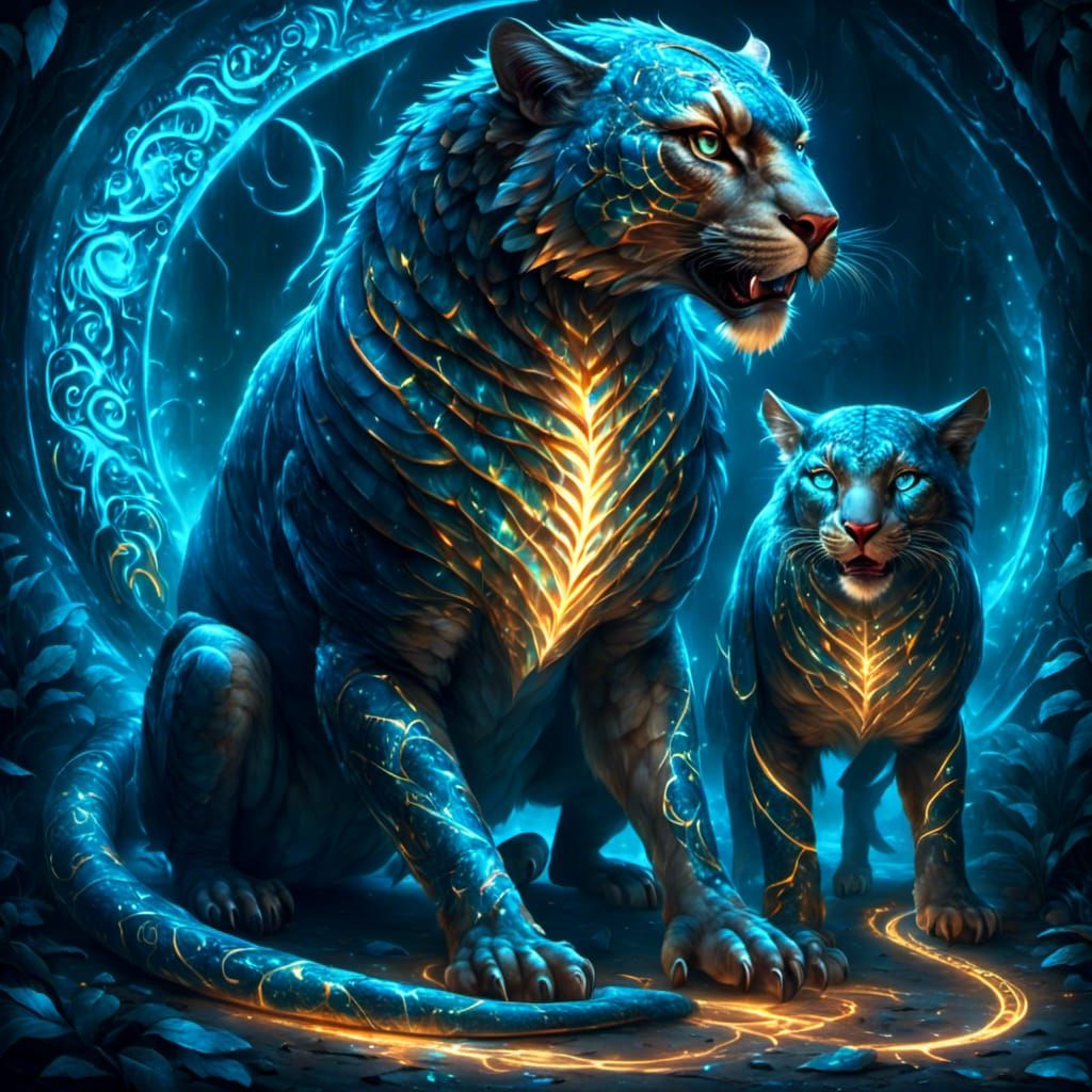 Hybrid Creature with Glowing Runes in Digital Painting