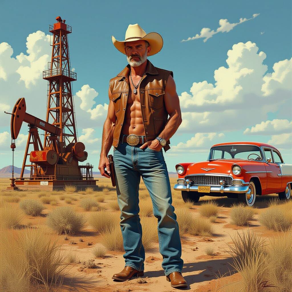 Hyperrealistic Texan Landscape with Billy Bob Thornton