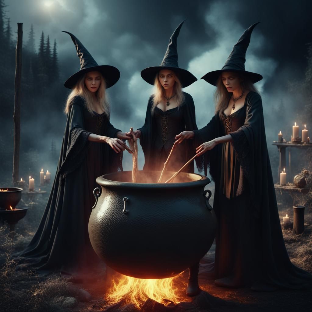 Witches Brewing Spells in a Cauldron: Digital Matte Painting
