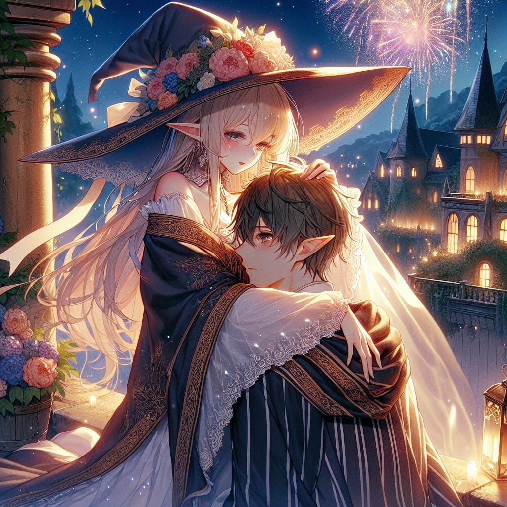 Romantic Elven Encounter under Fireworks