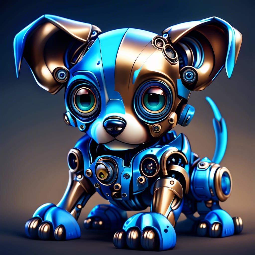 Adorable Futuristic Robot Puppy with Large Eyes