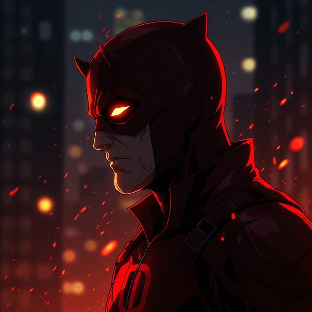 Daredevil Anime Style Close-Up with Dramatic Lighting