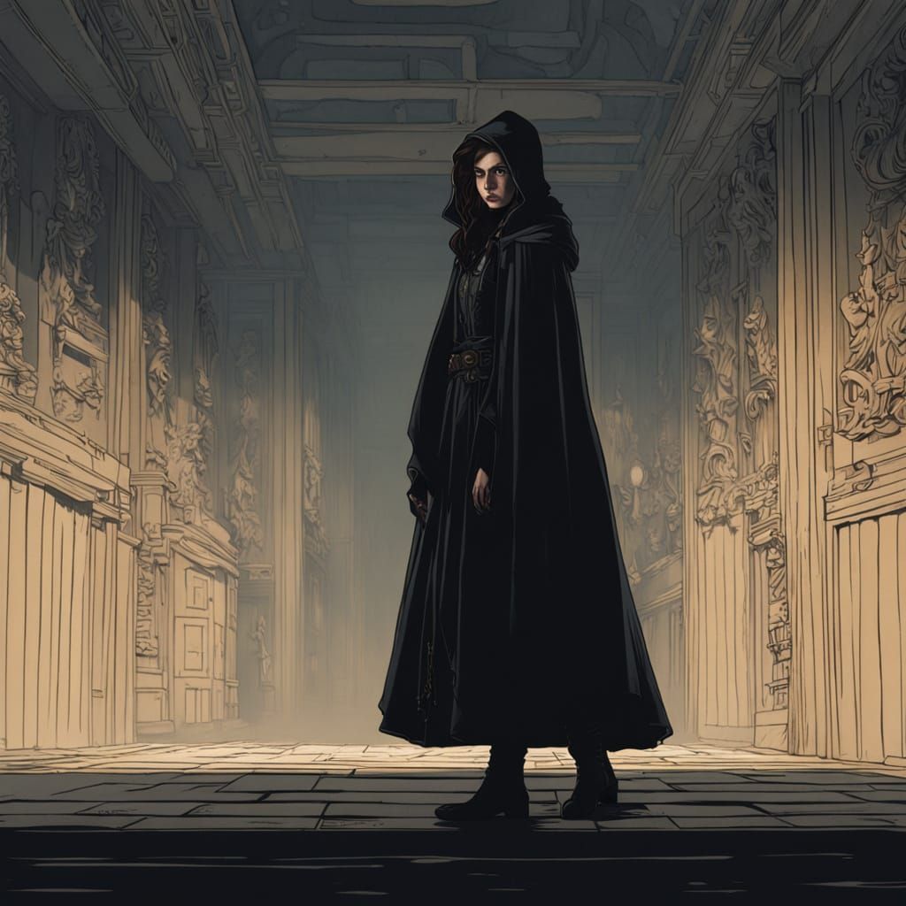 Mysterious Woman in Dark Cloak, Moody Concept Art