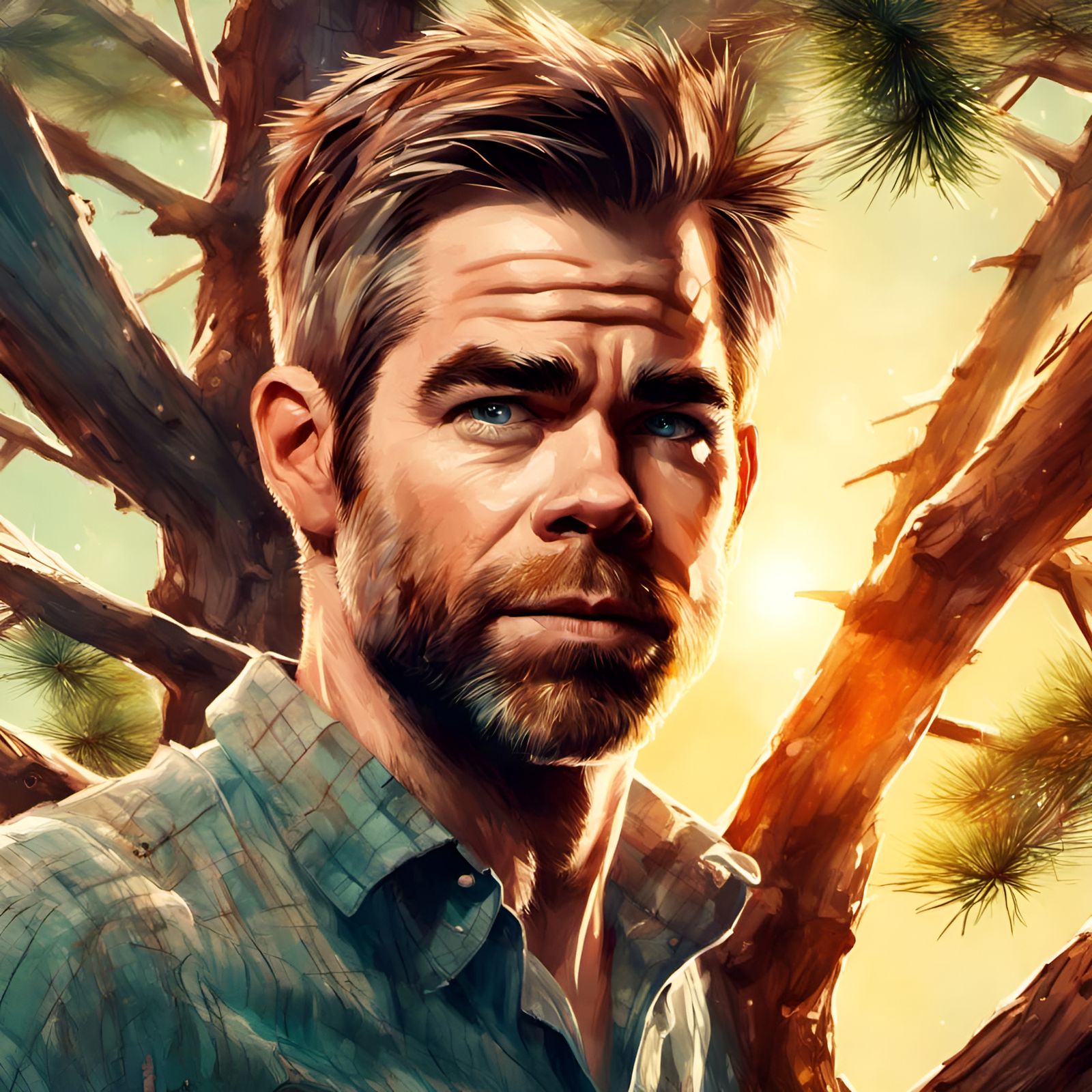 Chris Pine in a Pine Tree Portrait