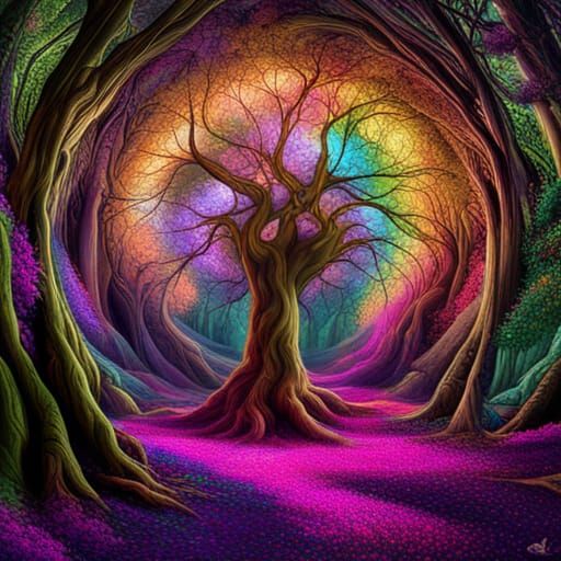 Rainbow Tree Fractal Caves in Candy Art Style
