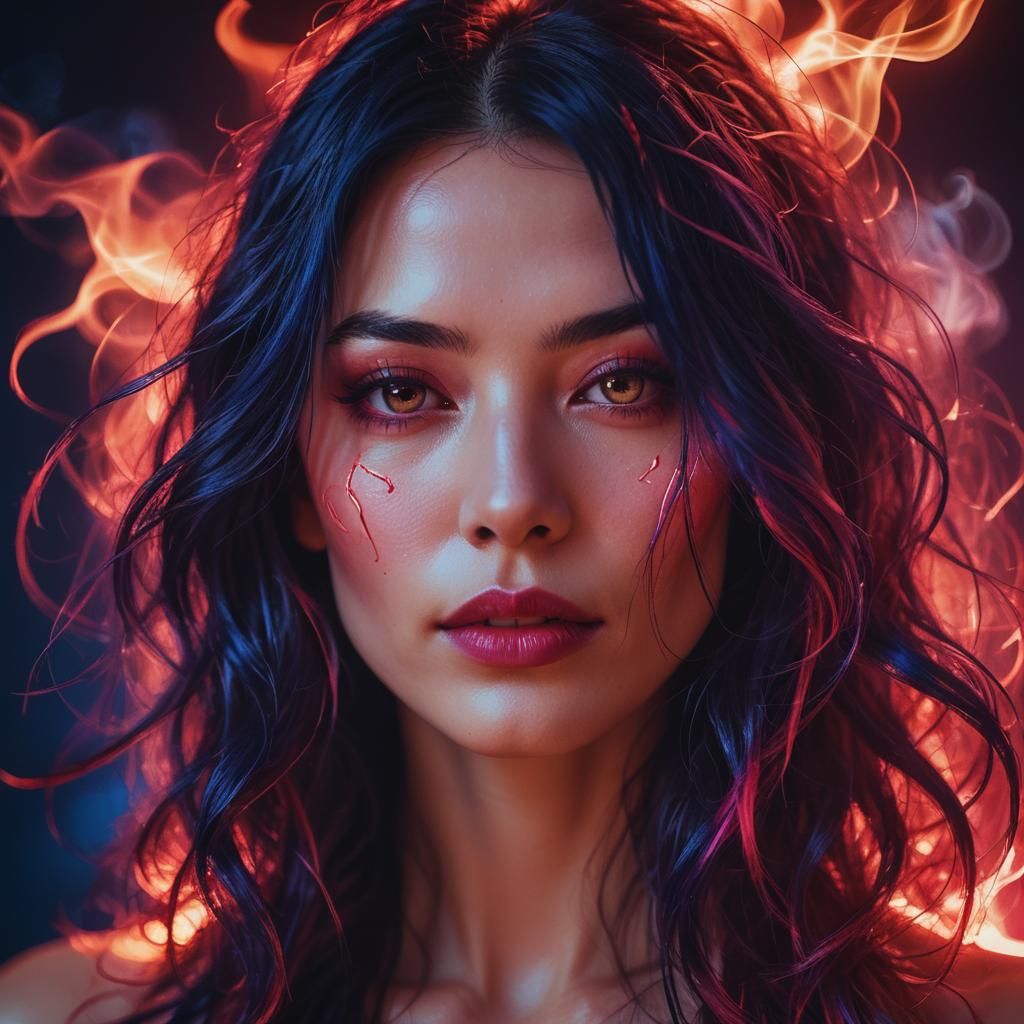 Neon-Lit Woman Portrait in Cyberpunk Style