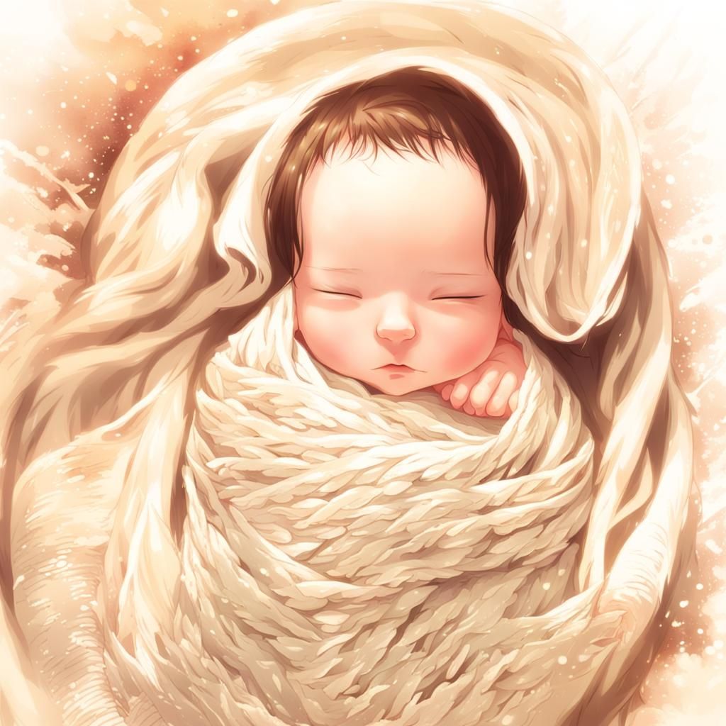 Brown-Haired Newborn Baby in Anime Manga Style