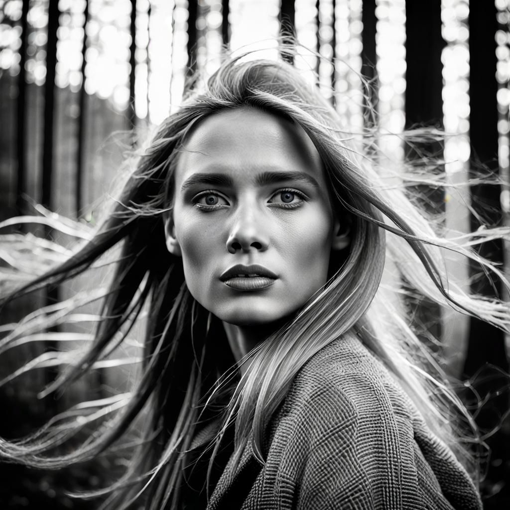 Overlapping Portraits of Woman in Burning Forest, Holographi...