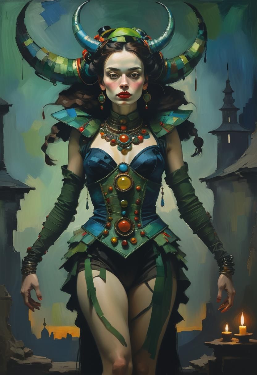 Woman in Elaborate Hat: Expressionist Gouache Painting