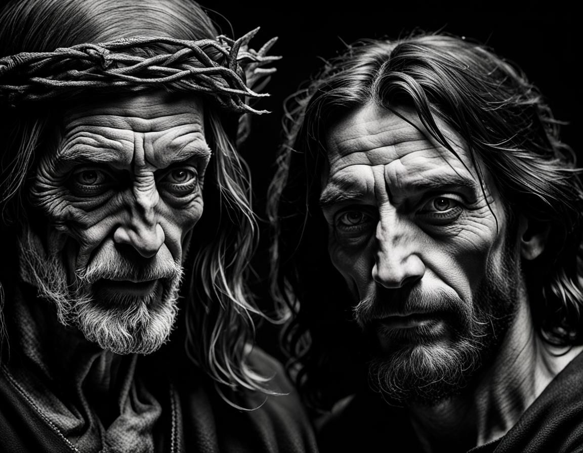 Scratchboard Jesus and Satan