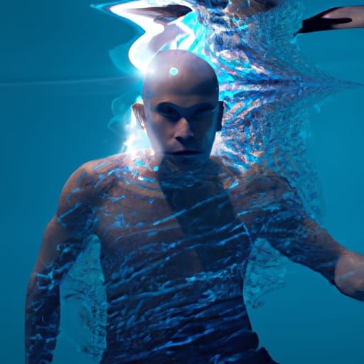 Man Swimming in Deep Ocean, Ultra Realistic