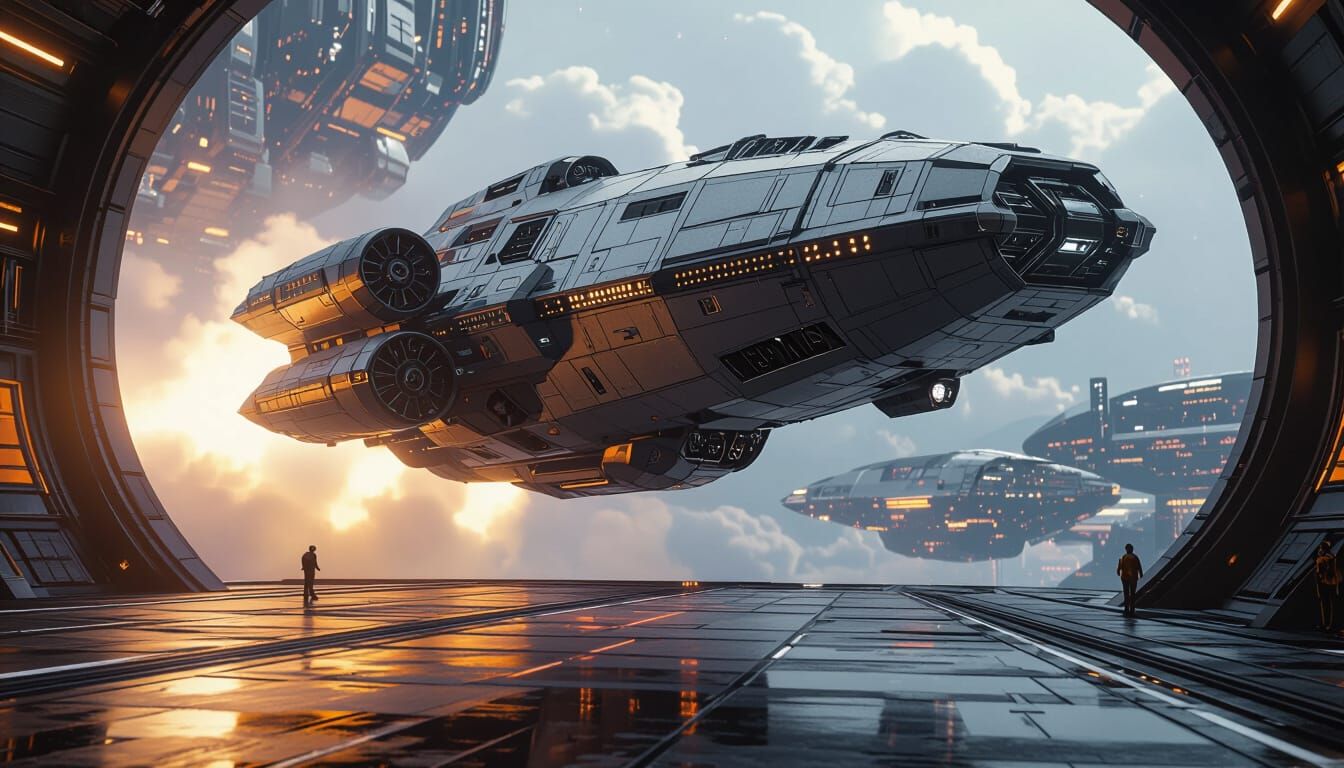 Gigantic Spaceship Emerges from Warp Drive