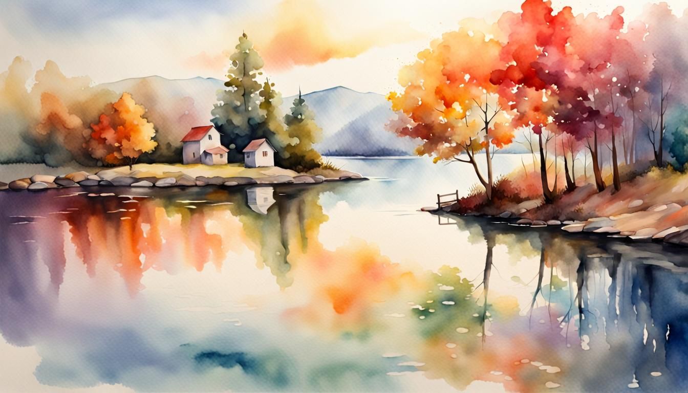 Dreamlike Watercolor Reflections of Nature and Buildings