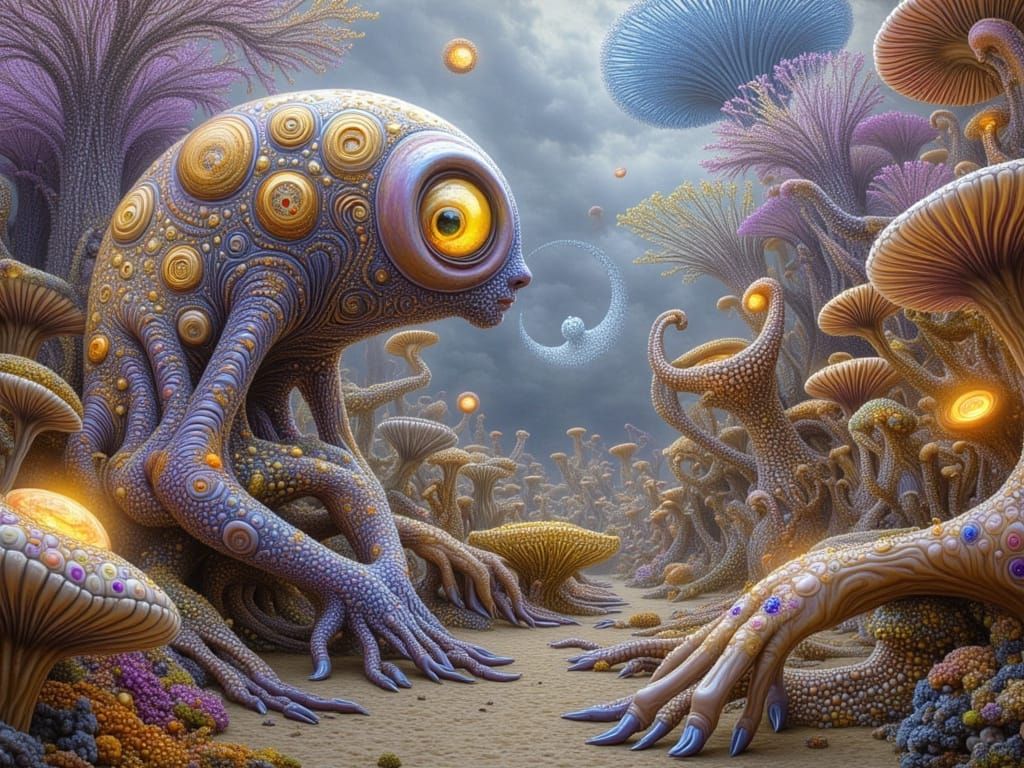 Surreal Creatures in a Striped Dreamscape