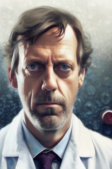 House M.D. Portrait with Pills in Hyperrealistic Style