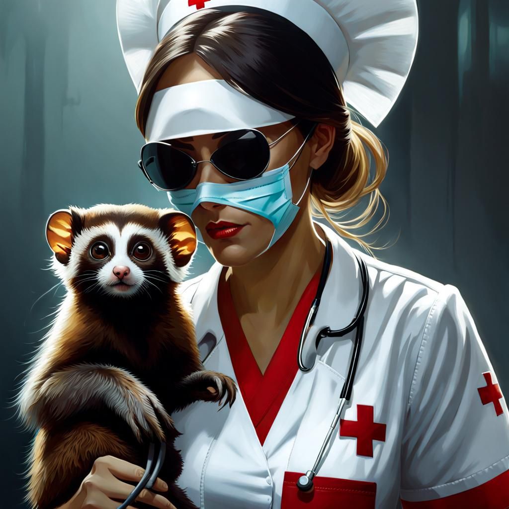 Horror Nurse in Hospital, IREZUMI Oil Painting