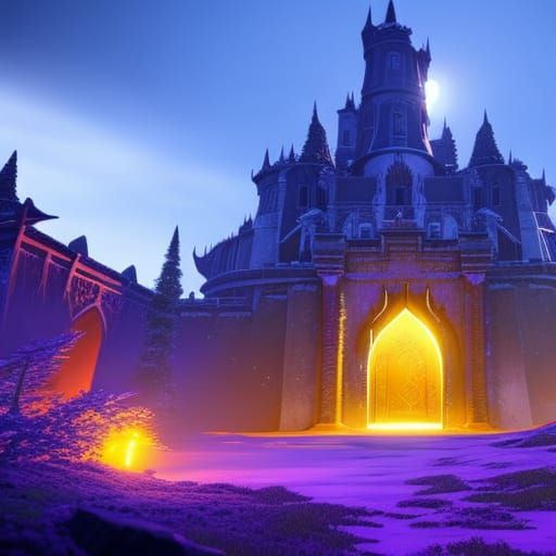 Dark Fantasy Castle Fortress at Night
