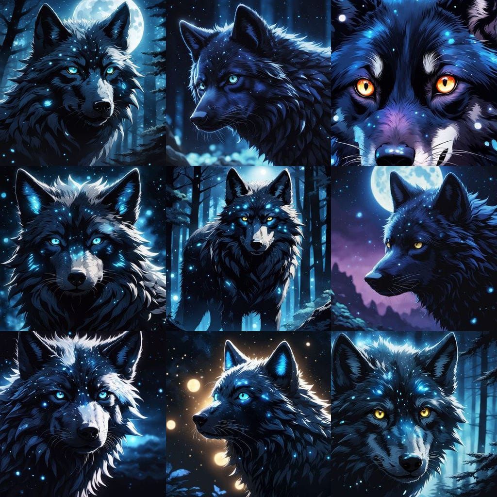 Black Wolf Face in Anime Style
