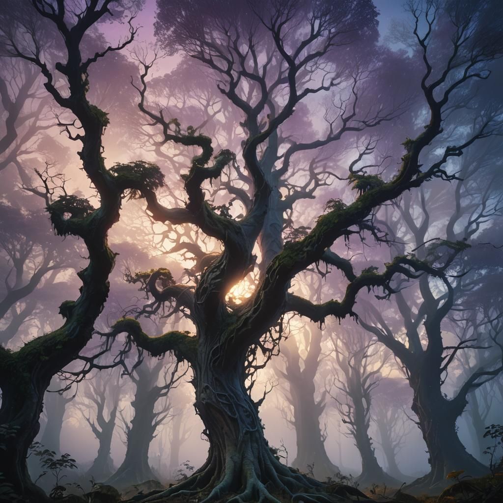 Ethereal Forest: Majestic Trees in High Fantasy Style