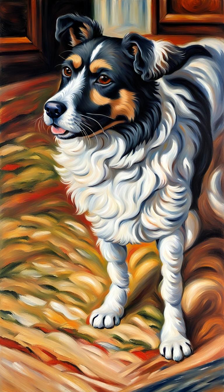 Black and White Dog Portrait in Impressionist Style