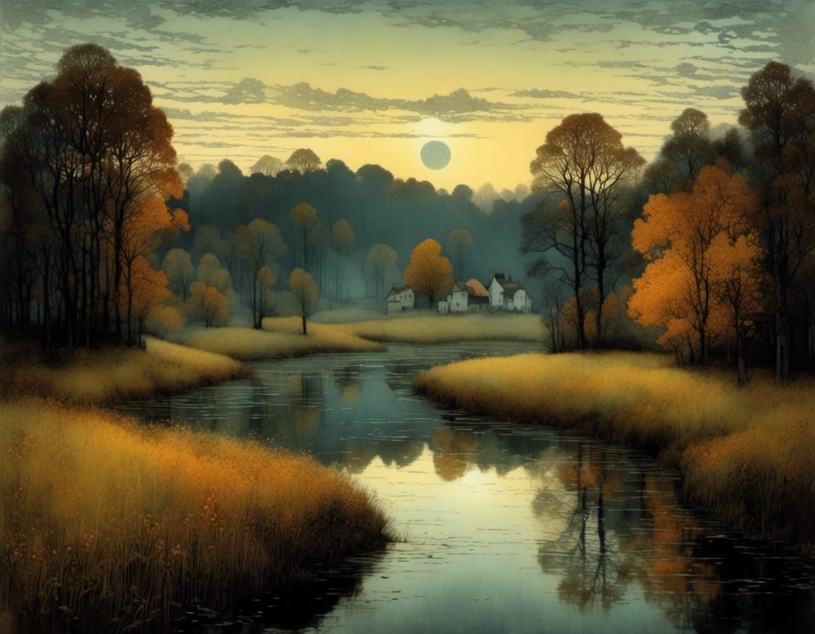 Autumn Nightfall Transitions into Dawn