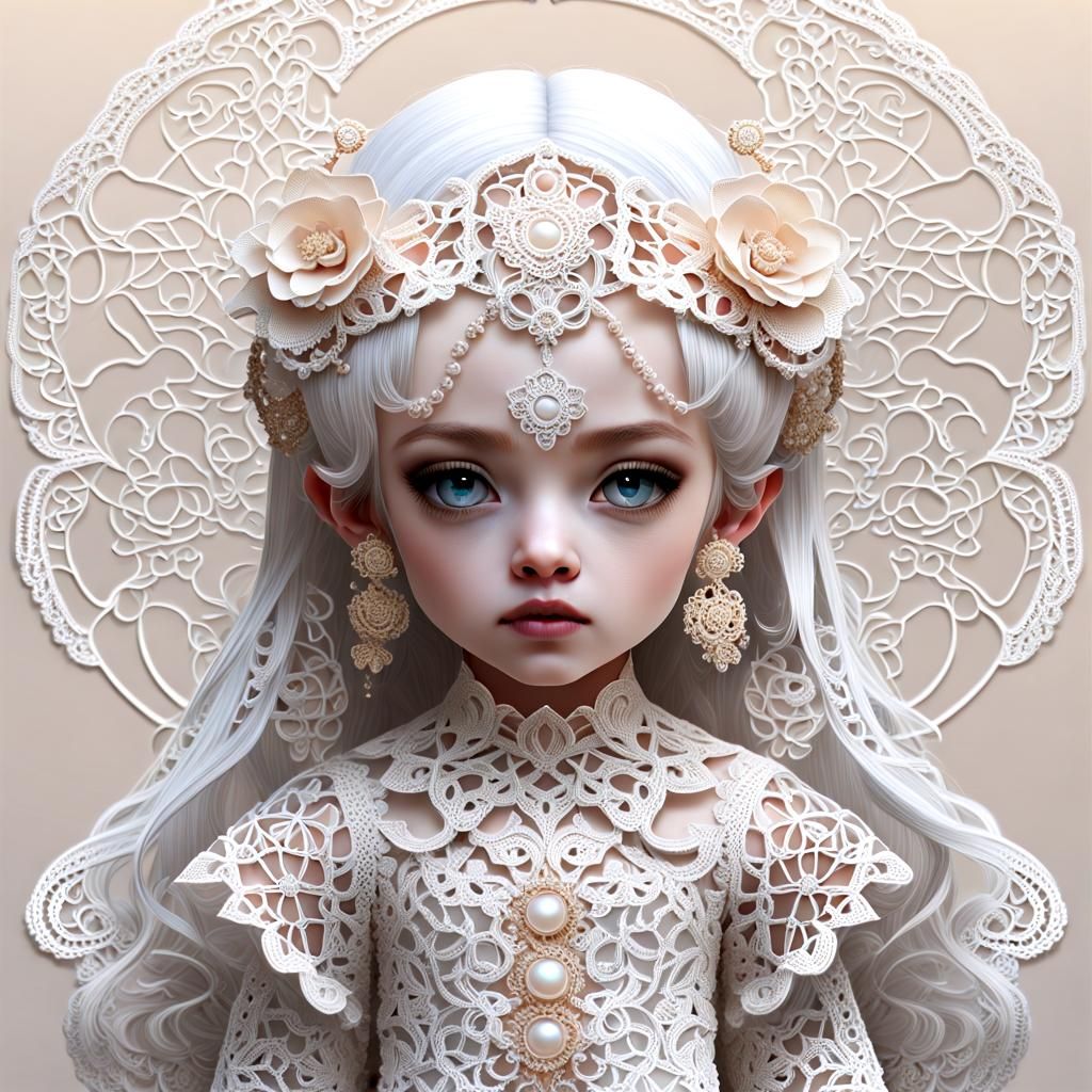 Hyperdetailed Pearlescent Crocheted Lace Chibi Elemental
